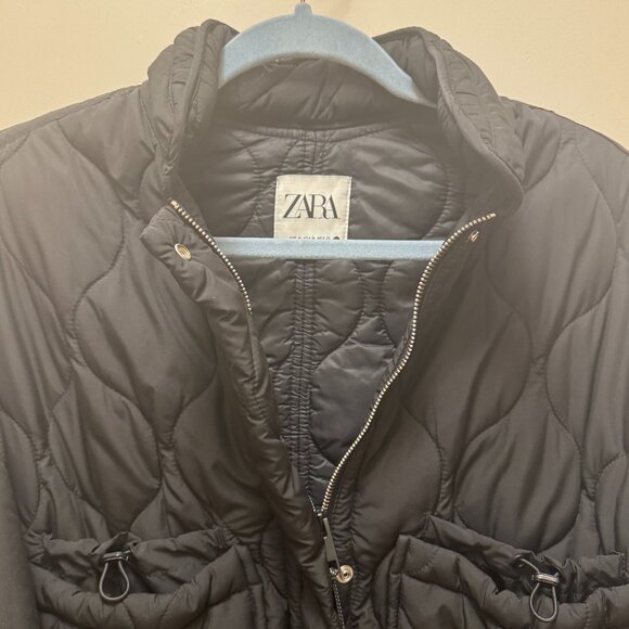 Zara Cropped Oversized Quilted Zip Puffer Sz M / L - Picture 3 of 10